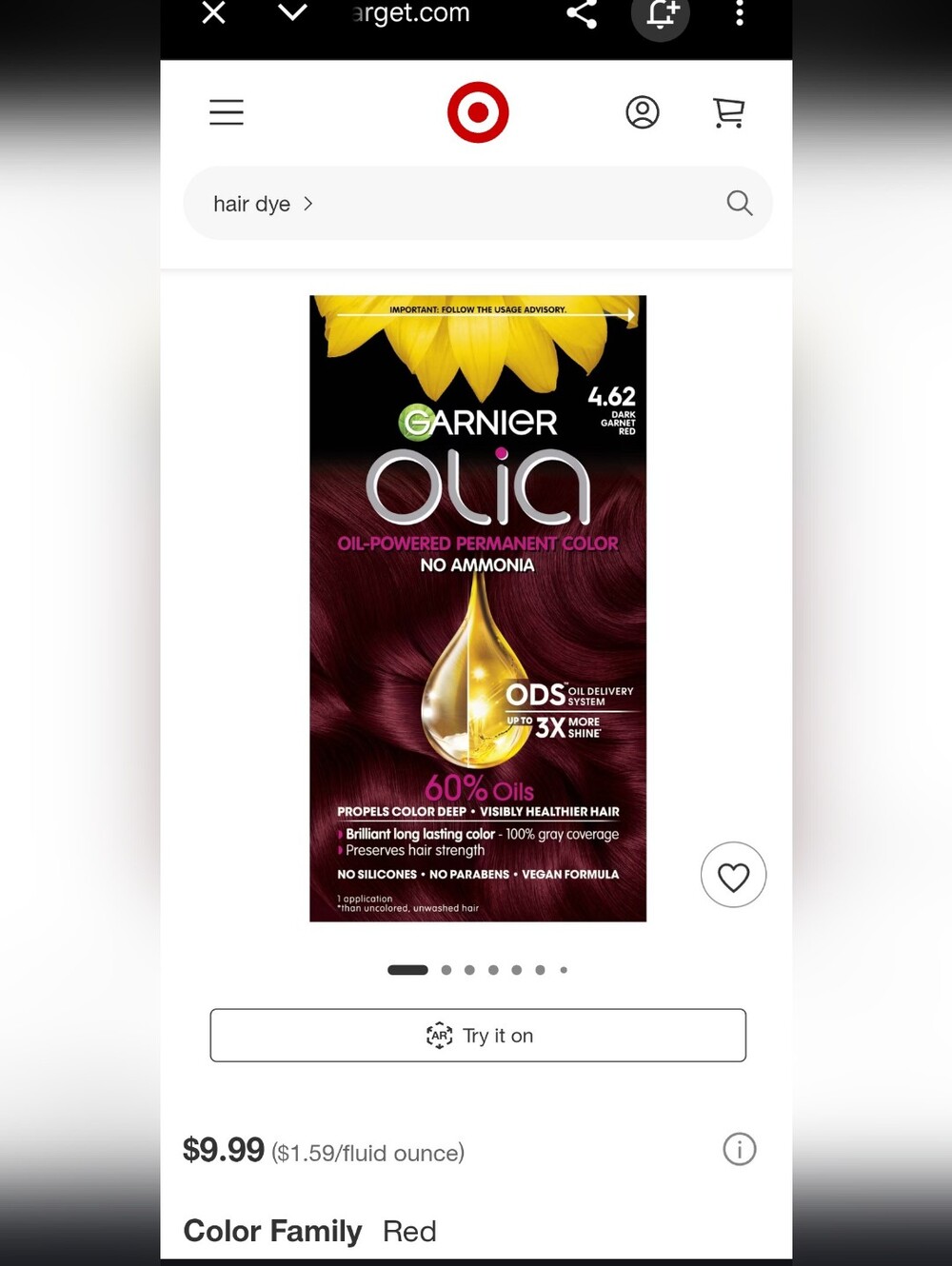 3 Garnier Olia Intense Garnet Red Hair Color